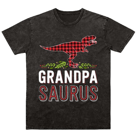 Grandpa Saurus T Rex Red Plaid Matching Family Mineral Wash T Shirts