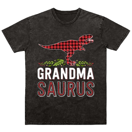 Grandma Saurus T Rex Red Plaid Matching Family Mineral Wash T Shirts