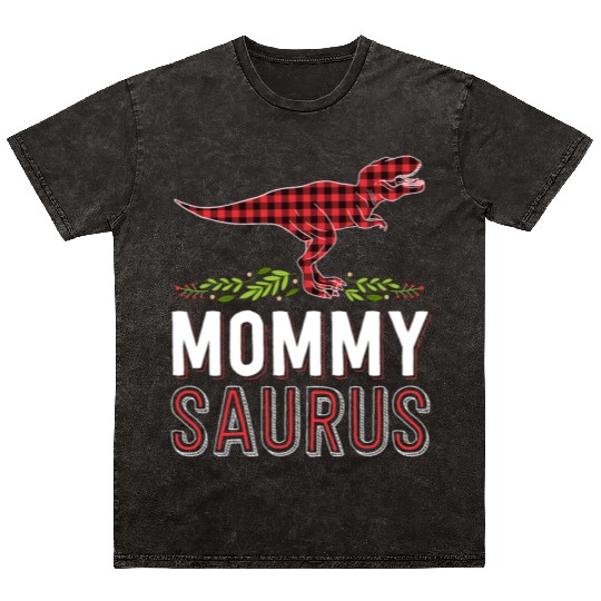 Mommy Saurus T Rex Mom Red Plaid Matching Family Mineral Wash T Shirts