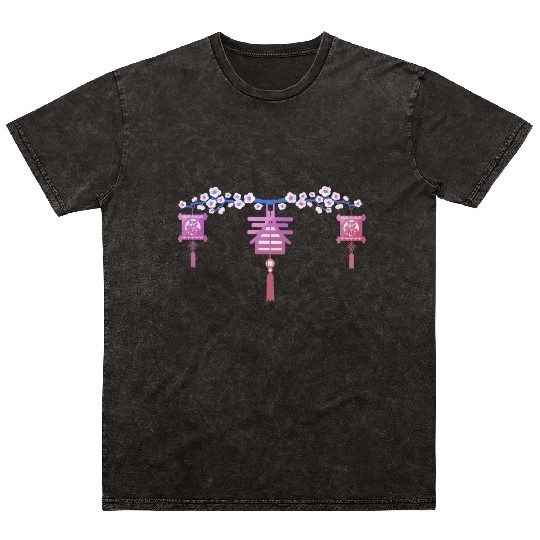 Japan blossom lantern flowers cherry chinese Mineral Wash T Shirts