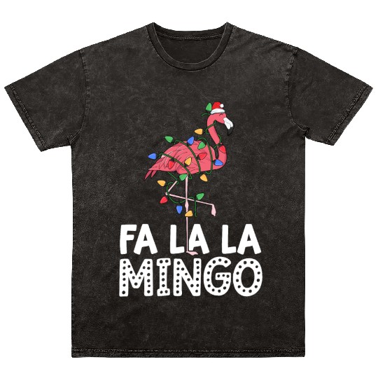 Fa La La Mingo Flamingo Christmas Tree Lights Mineral Wash T Shirts