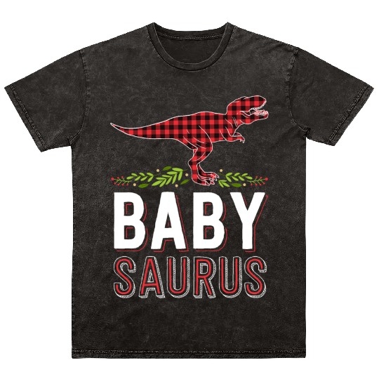 Baby Saurus T Rex Kid Red Plaid Matching Family Mineral Wash T Shirts
