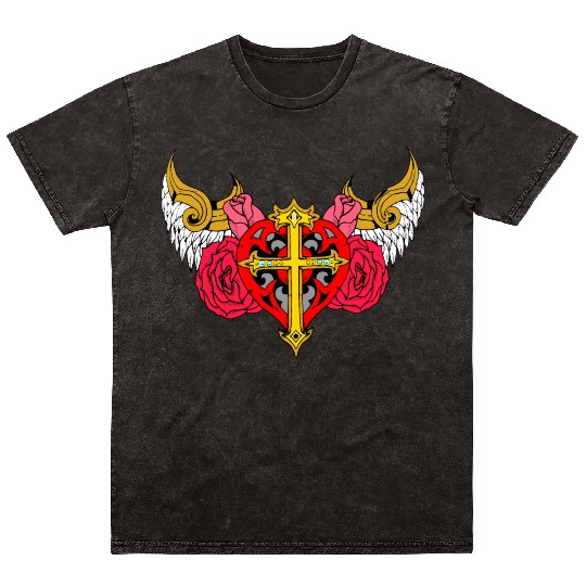 heart cross angel Mineral Wash T Shirts