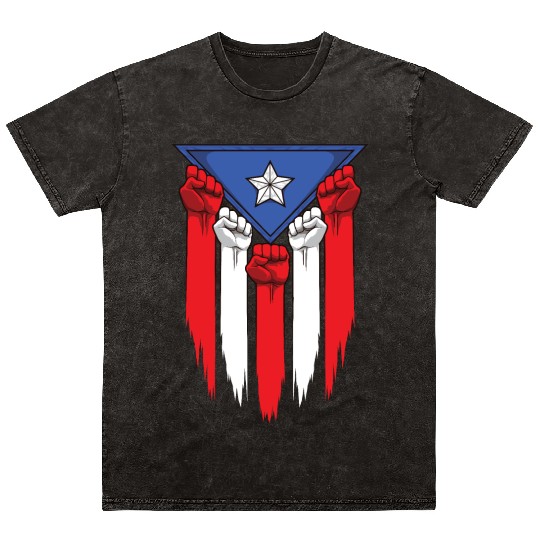Puerto Rico Flag - Boricua Raised Fists Mineral Wash T Shirts