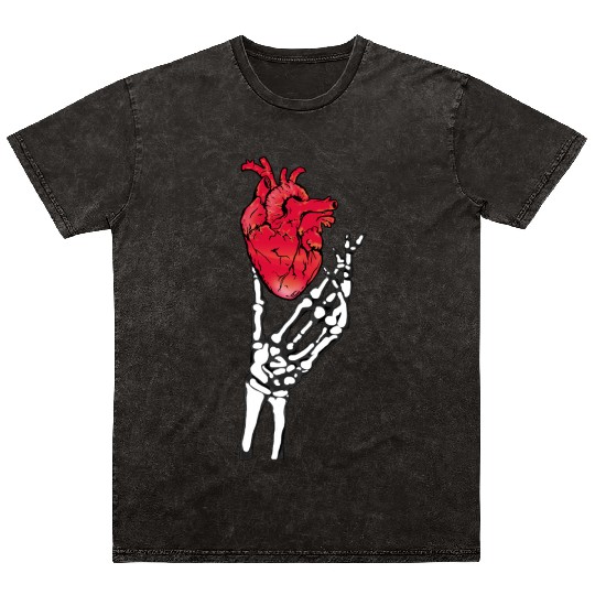 Skeleton hand and red heart Mineral Wash T Shirts