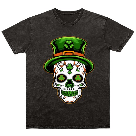 Sugar Skull St Patricks Day Mineral Wash T Shirts