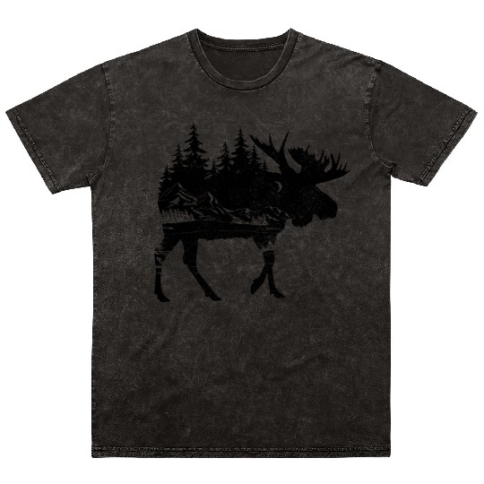 Moose Nature Mountains Hiking Camping Hunter Gift Mineral Wash T Shirts