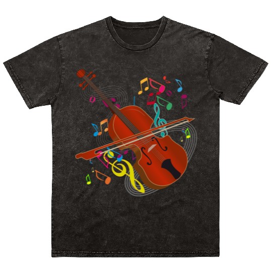 red-brown hand-drawn violin with notes Mineral Wash T Shirts