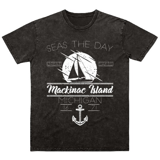 Mackinac Island MI Vintage Nautical SailBoat Mineral Wash T Shirts