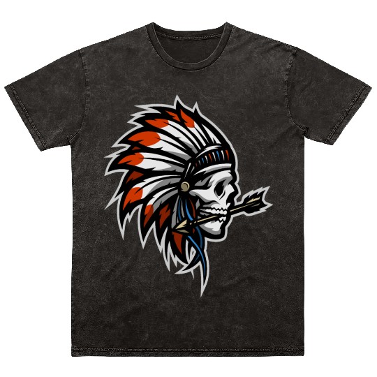 Native American Indian Headdress Skull Mineral Wash T Shirts