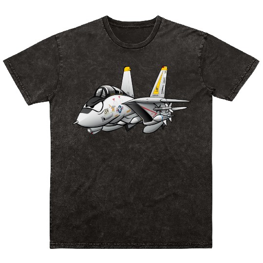F-14 Tomcat Military Fighter Jet Aircraft Cartoon Mineral Wash T Shirts