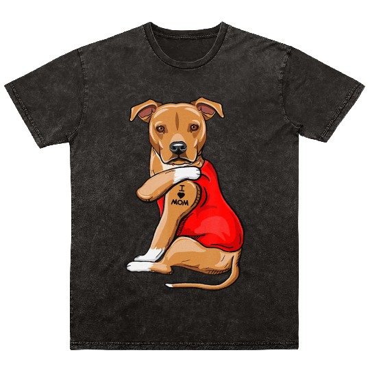 Mothers Day Gifts Pit Bull Dog Tattoo I Love Mom Mineral Wash T Shirts