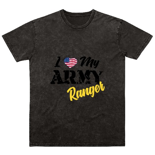 Proud US Army Ranger American Military Family Flag Mineral Wash T Shirts
