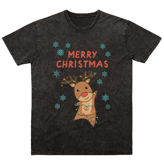 Merry Christmas Rudolph Red Nose Reindeer Snow Mineral Wash T Shirts