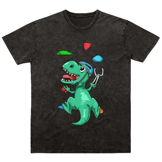 Funny T-Rex Bouldering and Rock Climbing Gift Mineral Wash T Shirts