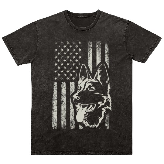 Patriotic German Shepherd AMERICAN FLAG Dog Lover Mineral Wash T Shirts