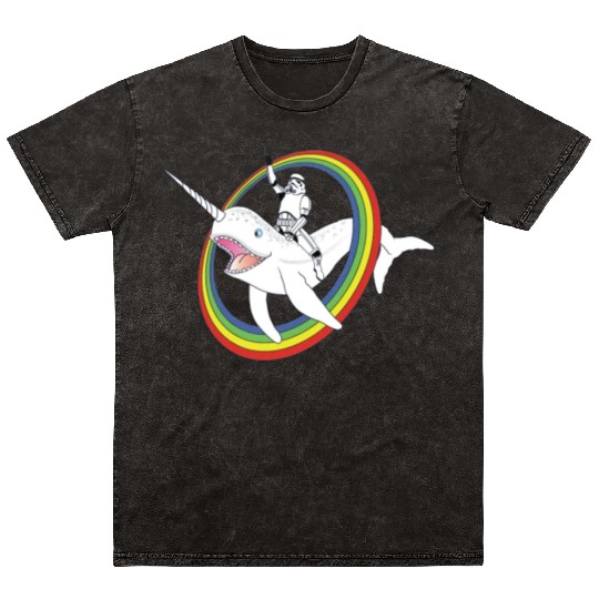 Spaceman riding narwhal through rainbow Mineral Wash T Shirts