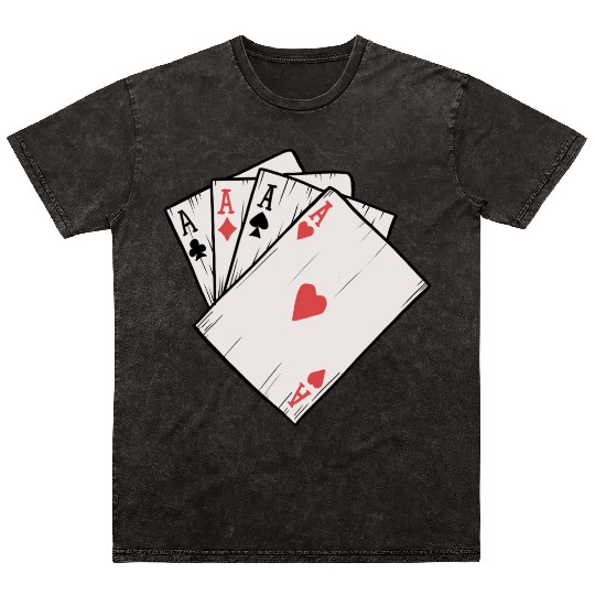 Traditional Tattoo Four Aces Playing Card Game Mineral Wash T Shirts