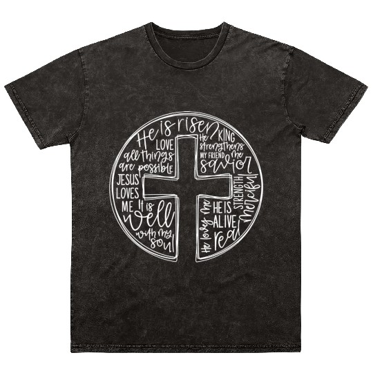 Cross With Words He is Risen Mineral Wash T Shirts
