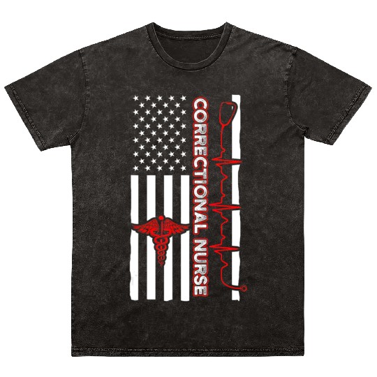 Correctional Nurse USA Flag Nursing RN Mineral Wash T Shirts