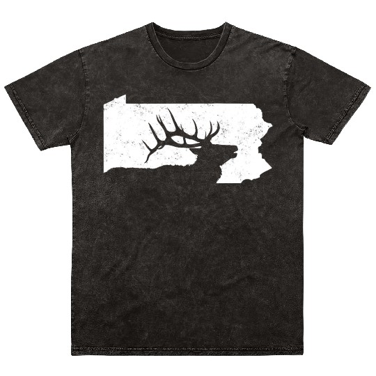 Pennsylvania Elk Hunting Bull Elk PA State Shape Mineral Wash T Shirts