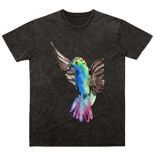 Colorful Watercolor Hummingbird flying pink Mineral Wash T Shirts