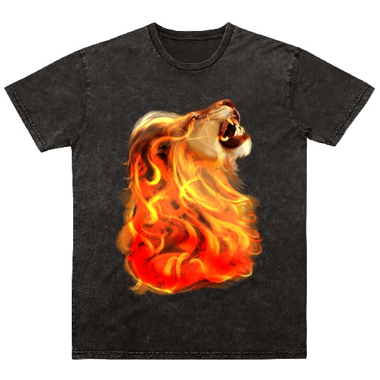 Fire Lion King Of Beasts Big Cat Animal Gift Mineral Wash T Shirts