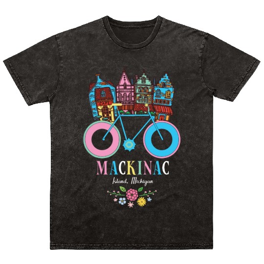Mackinac Island Michigan Bike Art Mineral Wash T Shirts