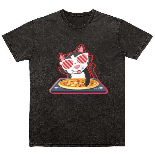 DJ Cat Pizza Mineral Wash T Shirts