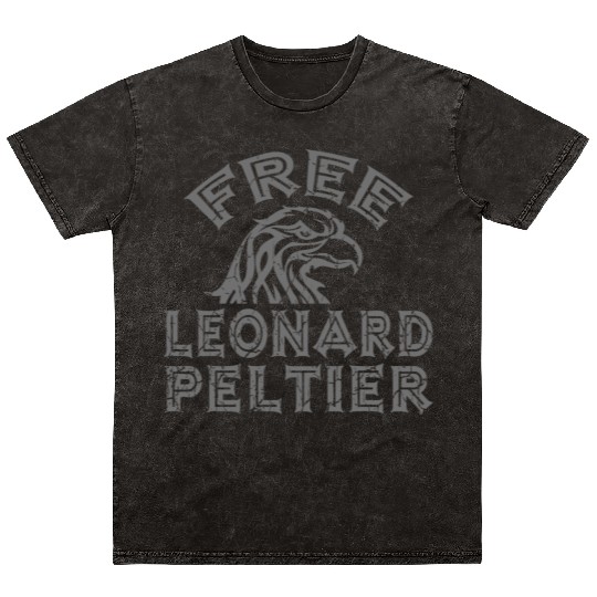 FREE LEONARD PELTIER EAGLE NATIVES grau used look Mineral Wash T Shirts