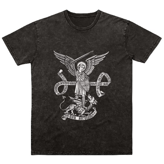 Saint St Michael Catholic Archangel Angel Defender Mineral Wash T Shirts