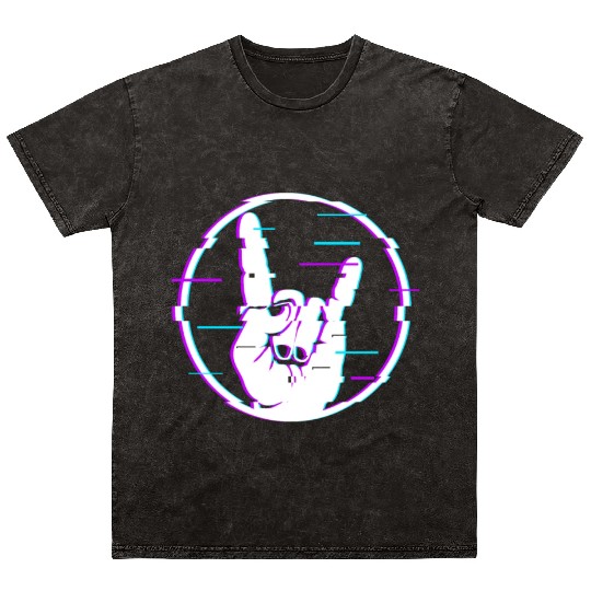 Glitch Sign of the Horns Sign Hand Rock and Metal Mineral Wash T Shirts
