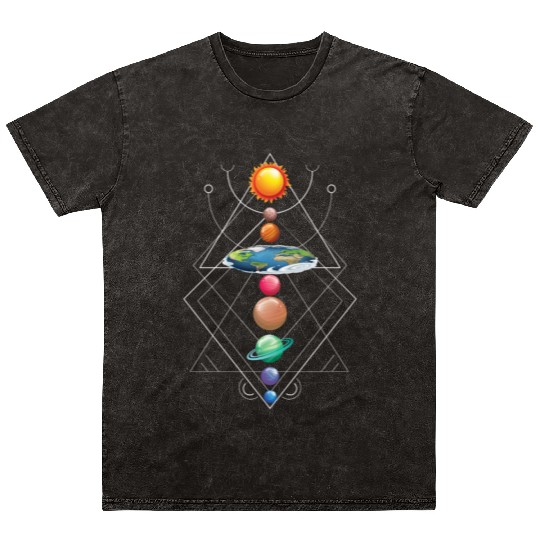Solar System Flat Earth I Love My Planet Space Mineral Wash T Shirts