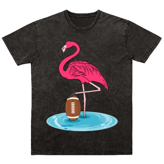 Flamingo Playing American Football Mineral Wash T Shirts