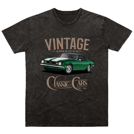 Vintage Green Camaro Classic Car Mineral Wash T Shirts
