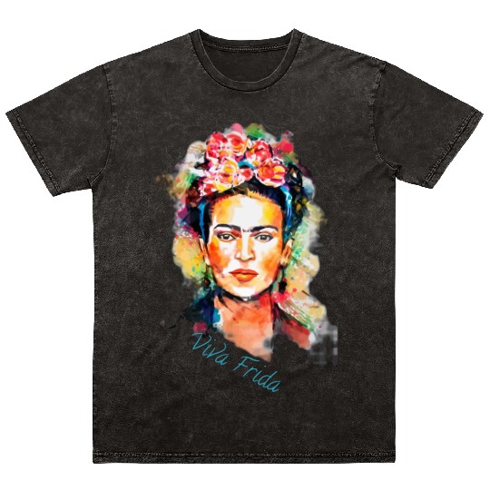 Frida Kahlo Viva Frida Bold And Beautiful Watercol Mineral Wash T Shirts