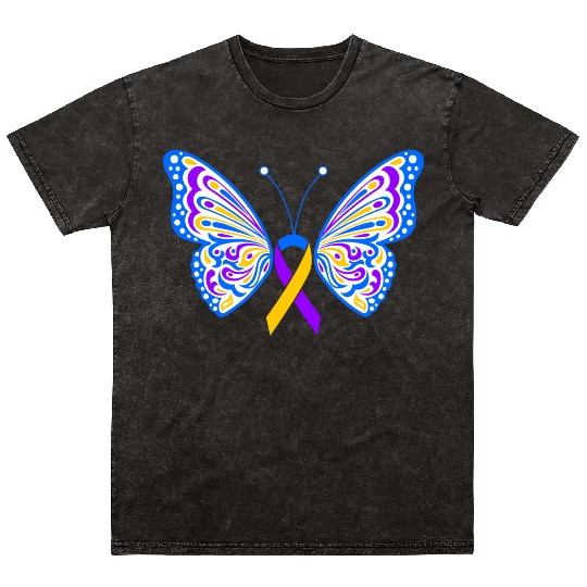 Bladder Cancer Purple Yellow Blue Ribbon Butterfly Mineral Wash T Shirts