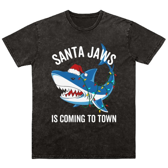 Santa Jaws Is Coming To Town Funny Christmas Shark Mineral Wash T Shirts