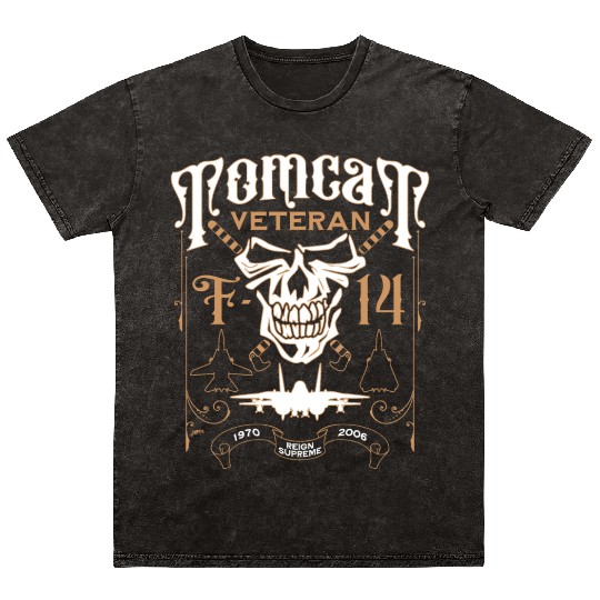 F-14 Tomcat Veteran Aviation Skull 1970 to 2006 Mineral Wash T Shirts