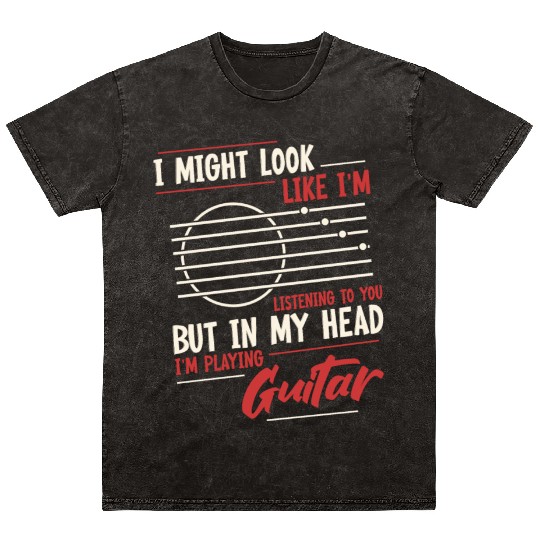 Funny I'm Playing Guitar Mineral Wash T Shirts