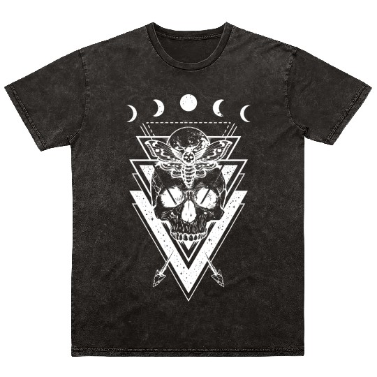 Skull - Occult Goth Moon Phases Mineral Wash T Shirts