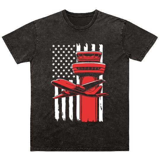 Pilot American Flag Air Traffic Controller Mineral Wash T Shirts