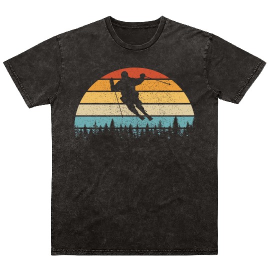 Vintage Sunset Skiing, Gift For Skiers Mineral Wash T Shirts