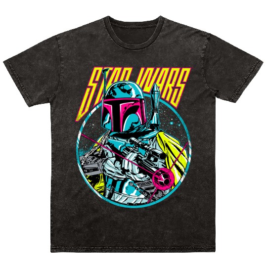 Star Wars Boba Fett Neon Blaster Vintage Graphic Mineral Wash T Shirts