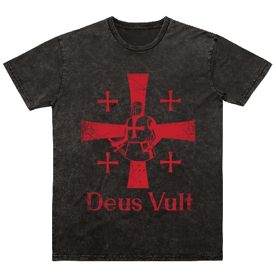 Deus Vult God Wants It Latin Templar Knight Mineral Wash T Shirts