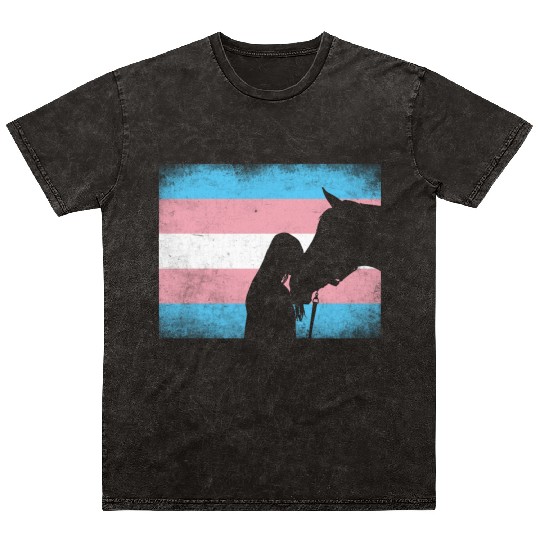 Transgender Pride Horse Rainbow LGBTQ Trans Flag Mineral Wash T Shirts