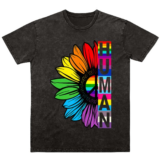 HUMAN Sunflower LGBT Flag Gay Pride Month LGBTQ Mineral Wash T Shirts