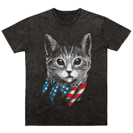 Cat 4th Of July American Flag Patriotic Cat Gift Mineral Wash T Shirts