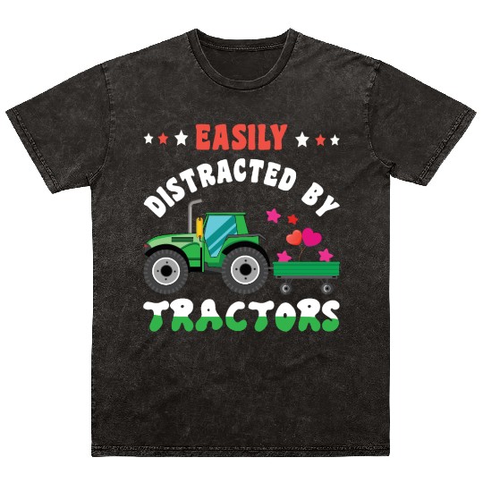 Farm Farmer Rancher Easily Distracted Tractor Mineral Wash T Shirts