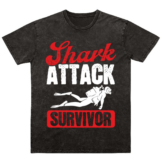 Scuba Diving Shark Attack Survivor Scuba Diver Mineral Wash T Shirts